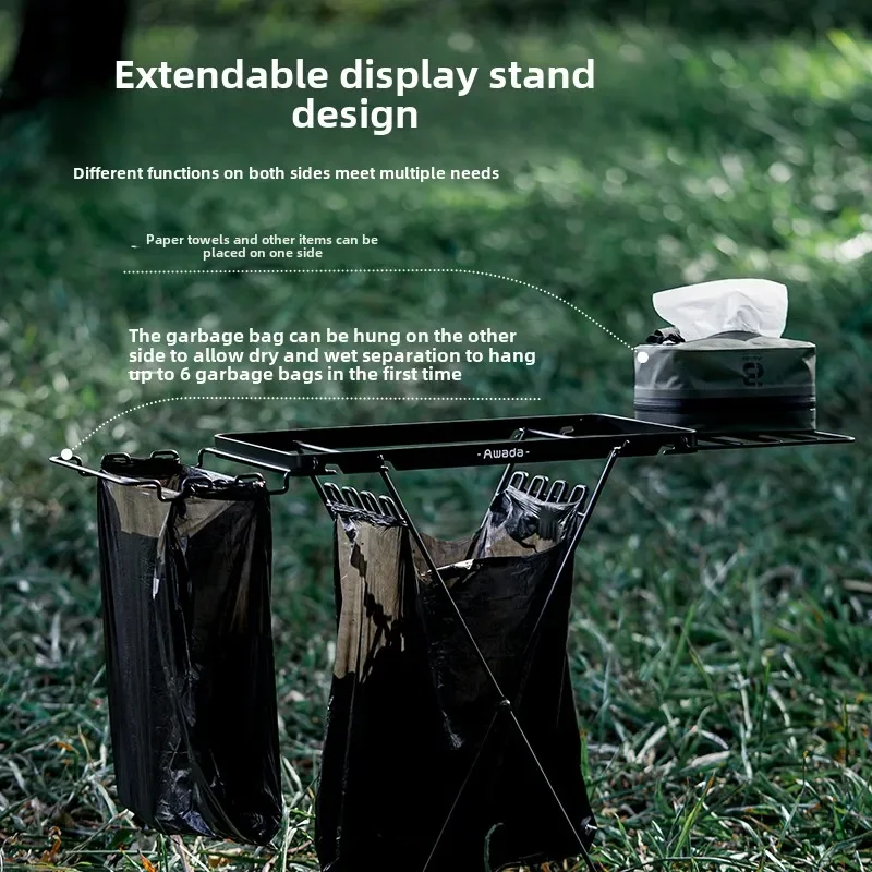 Outdoor Multifunctional Foldable Garbage Holder Garbage Sorting Shelf Portable Camping Trash Can New