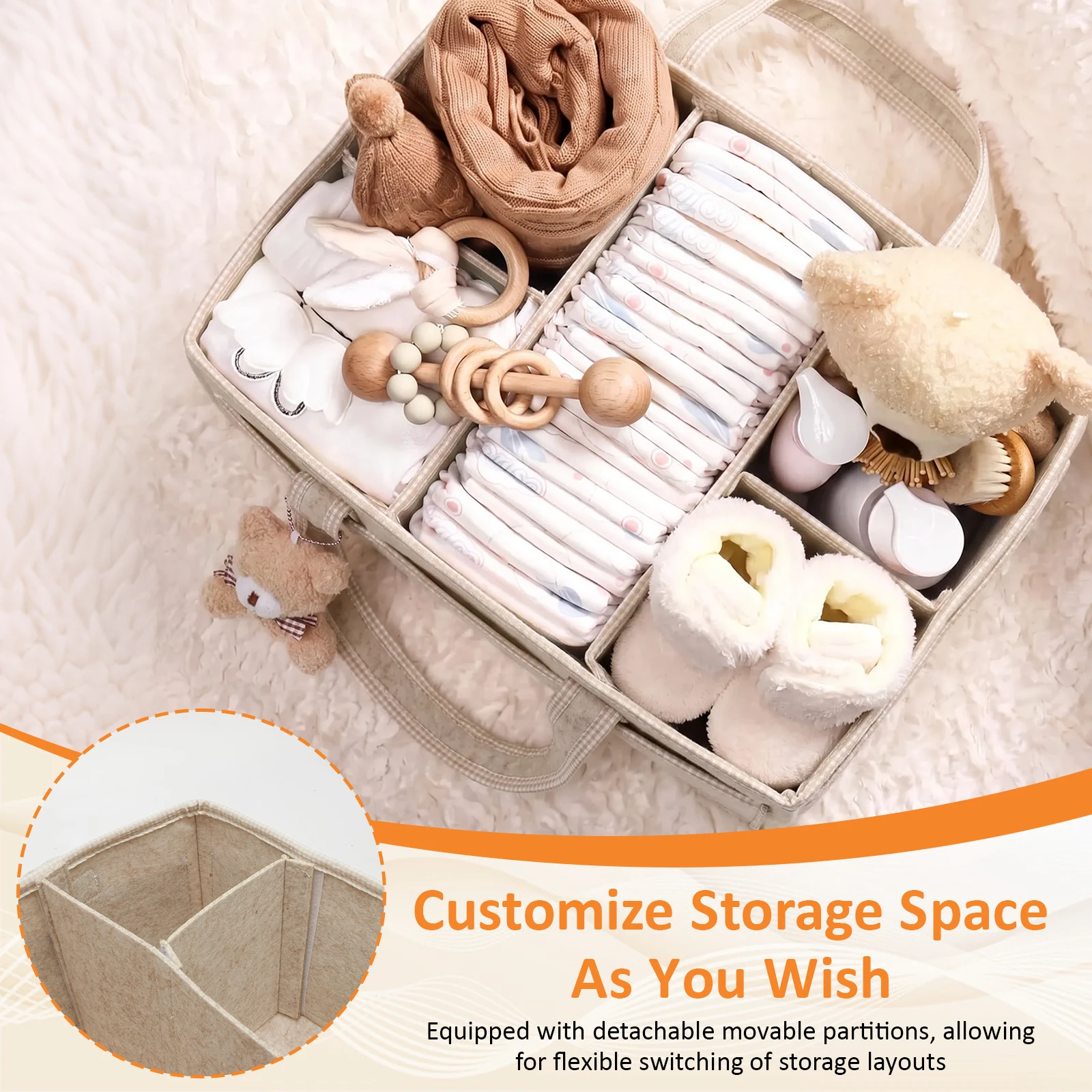 Baby Diaper Caddy Organizer Corduroy Diaper Storage Basket with Handle Foldable Multi-pocket Newborn Portable Mommy Bag