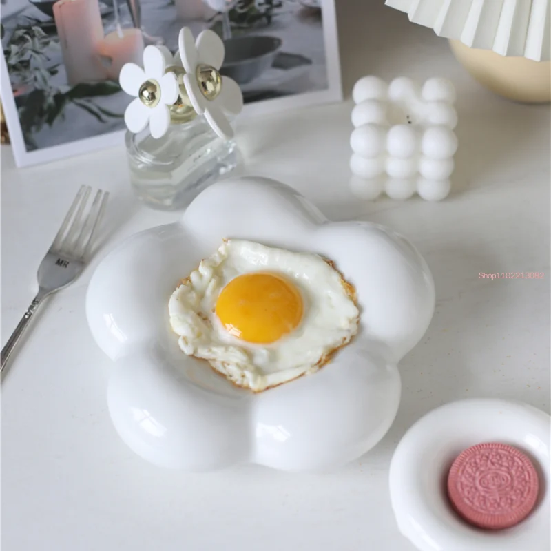 Ceramic White Cloud Plate Kitchen Breakfast Fried Egg Poached Set Desktop Storage Decoration