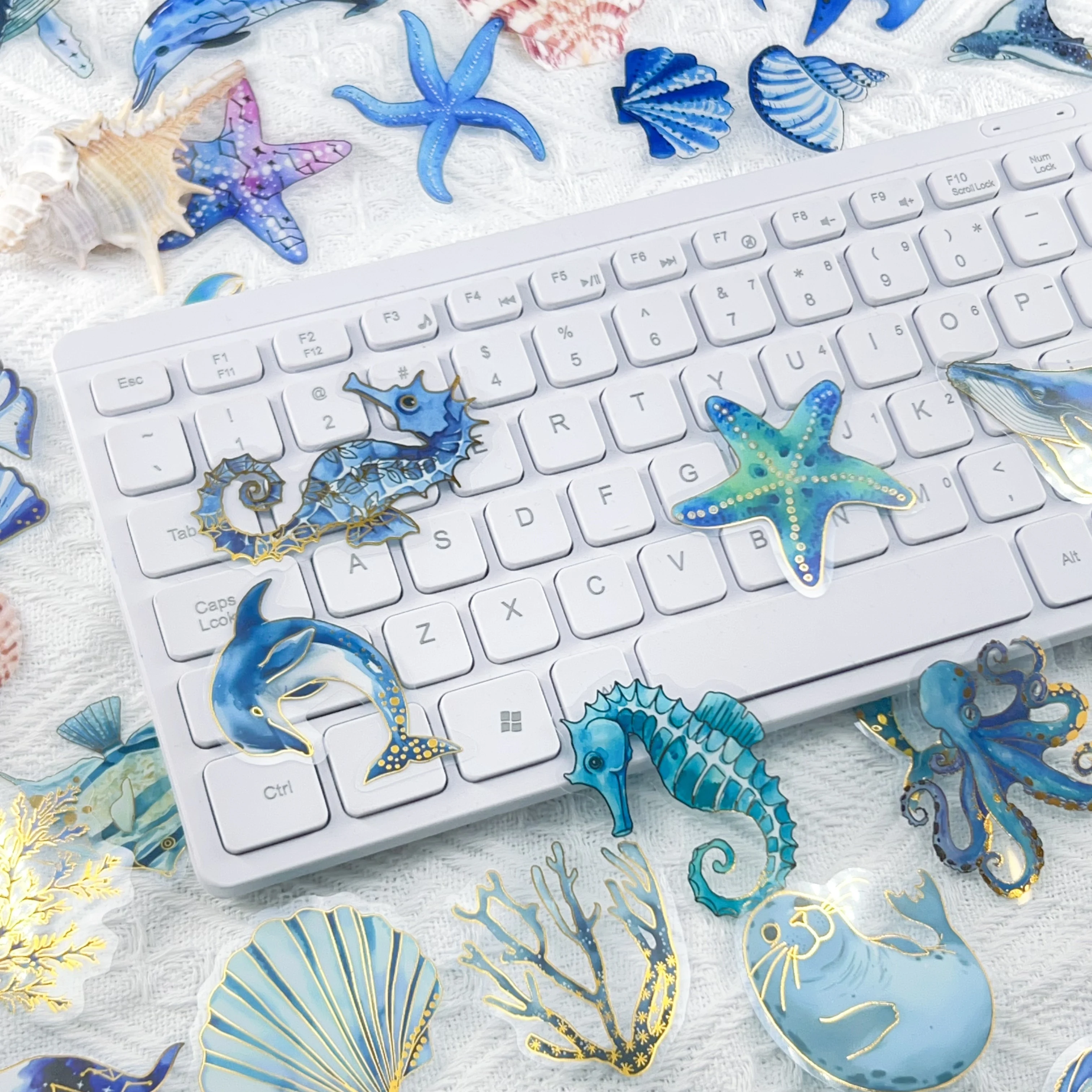 50pcs Marine Life Themed Hot Stamping Stickers, Waterproof Cartoon Sticker Pack for Scrapbooking, Laptops, Water Bottles & More