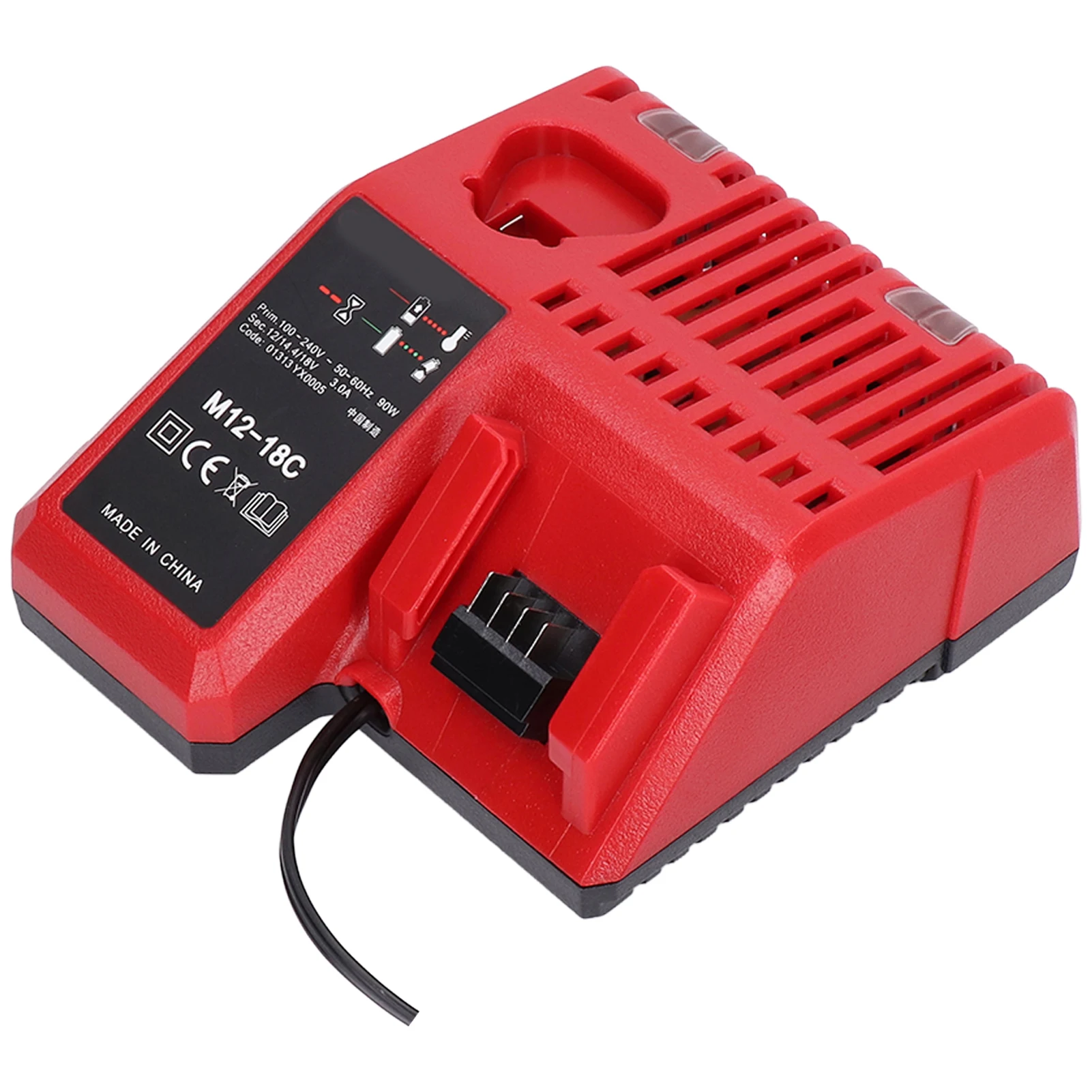 Plastic Lithium Battery Charger US Plug Wall Mount Battery Pack Charger Red Black Housing Charging Indicator Power Tool Charger