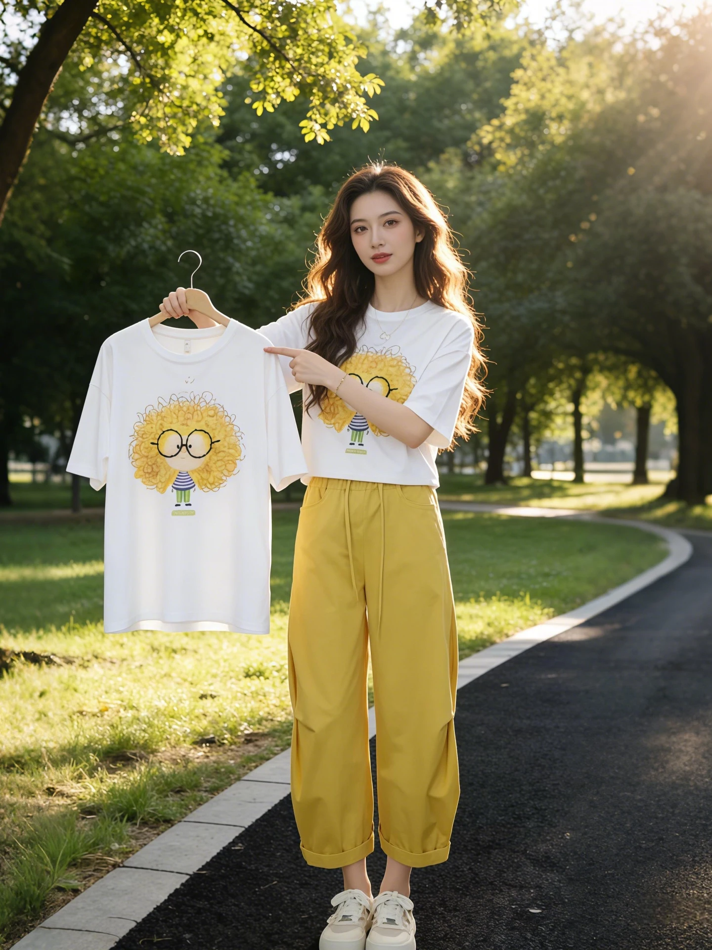 

Unique Beautiful Summer New Ladies Print Short Sleeve T-Shirt Casual Pants Two-Piece Set Breathable round Neck Loose Fit