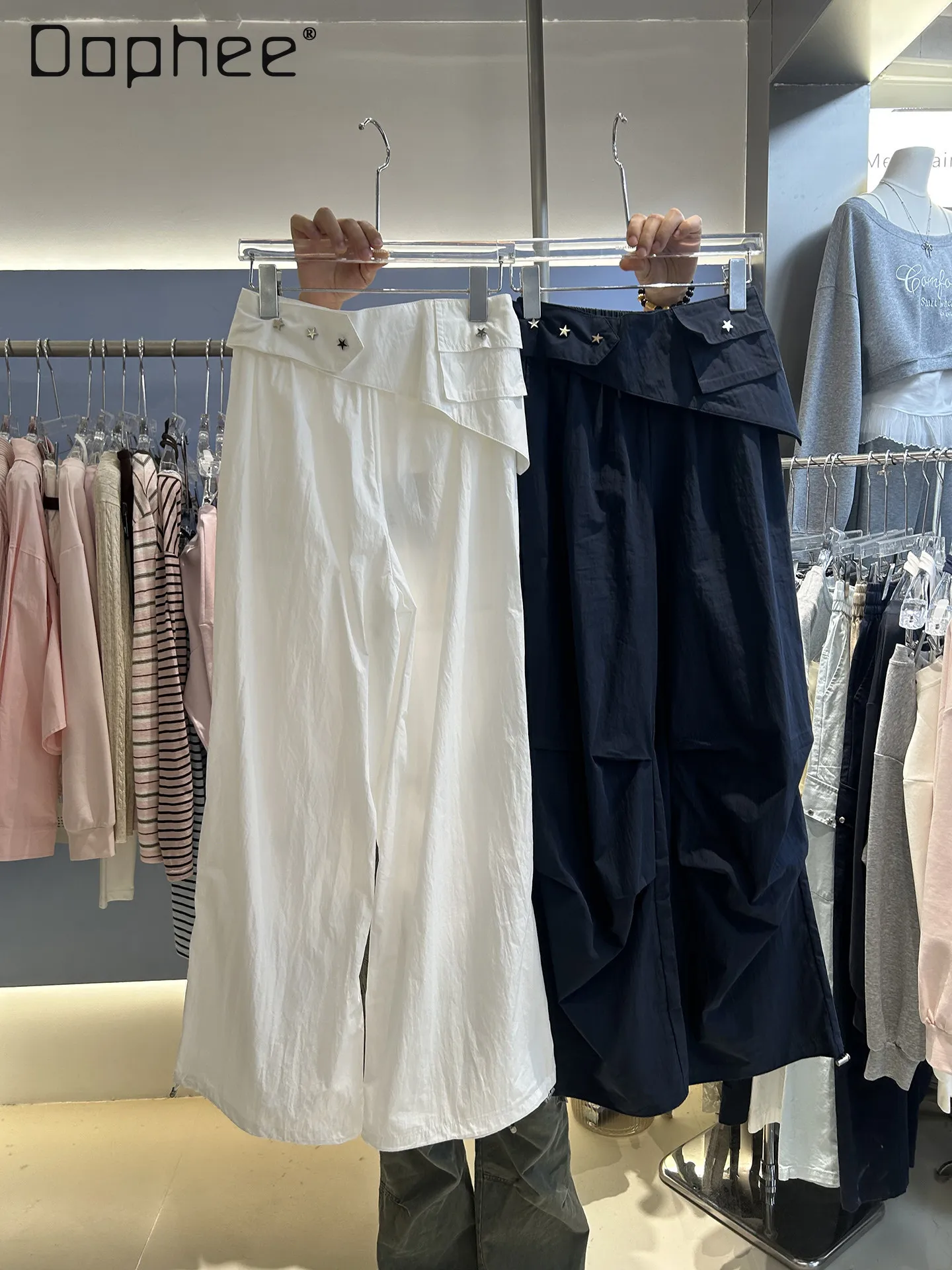

Pants Drawstring Overalls Women's Summer American Spice Girls High Waist Curtain Wide Leg Pants Thin Casual Pants