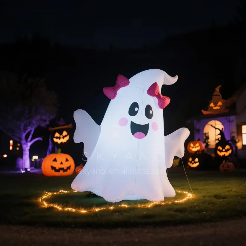 Halloween Inflatable Ghosts With Pumpkins Decorations Inflatable Cute Ghost Inflatable Halloween LED Light Party Decoration