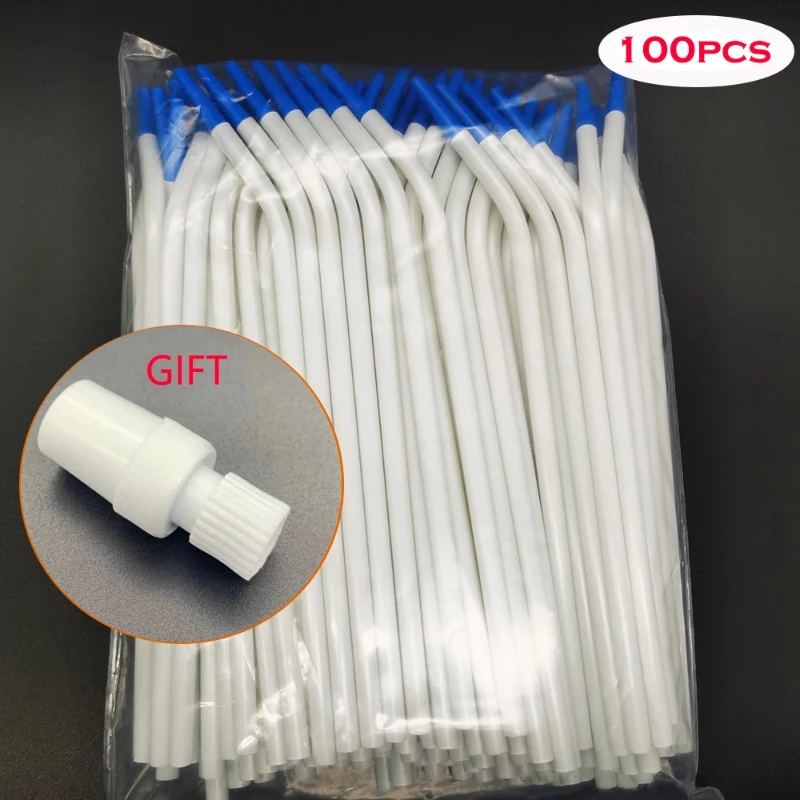 

20Pcs/100Pcs Disposable Curved Tips Surgical Aspirator Dental Saliva Ejector Tips Slim type With Straw Adapters