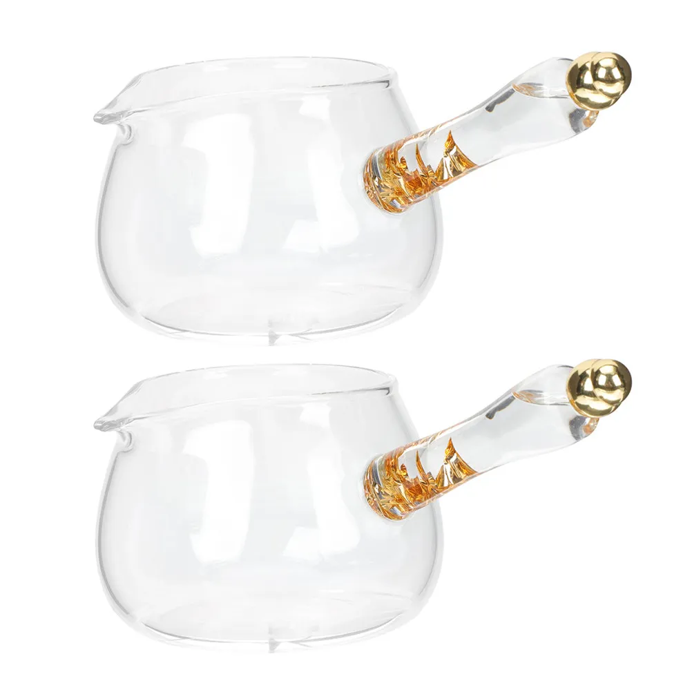 2Pcs Elegant Heatproof Glass Gongfu Tea Fairness Cup with Ergonomic Side Handle Perfect for Gongfu Cha Ceremony Loose Leaf Tea