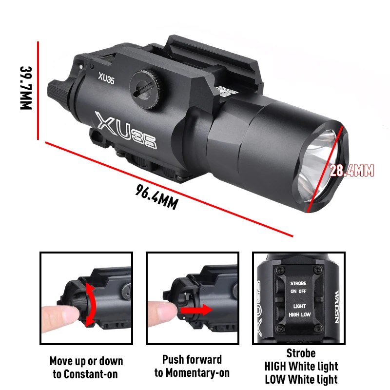 WADSN All Metal X300-B X300U-B XU35 Flashlight New X300 Hunting White Light Strobe Glock G17 18 19 Gun Accessories Fit 20mm Rail