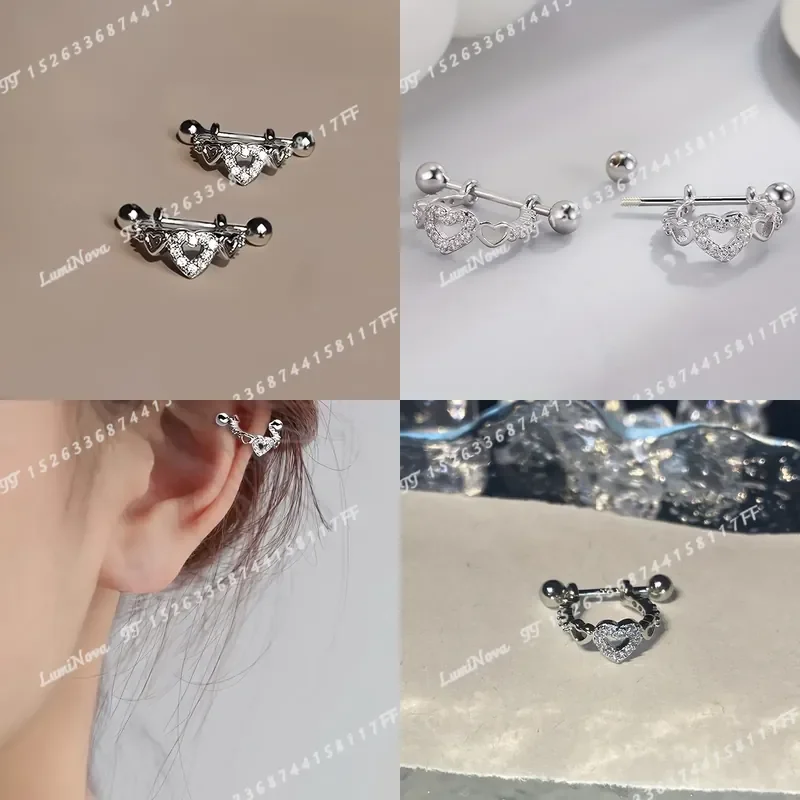 Fashionable Hollow Heart Shaped Synthetic Zirconia Inlaid Screw Back Ear Studs for Women Design Inspired Jewelry