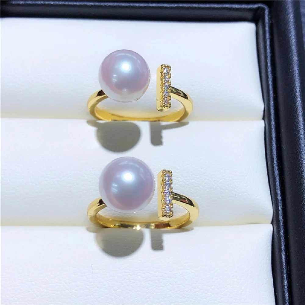 Perfect Pearl 18K Gold Clad Copper Plated Zircon Set Open Ring 6-7mm 7-8mm