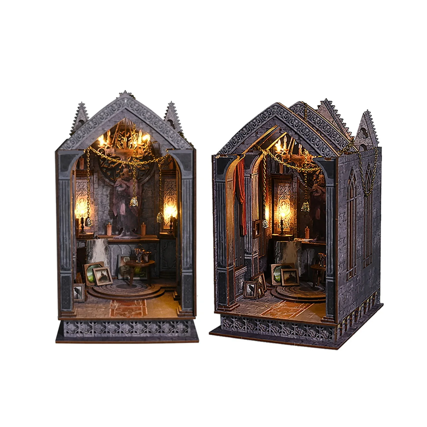 

Diy Wooden Book Nook Shelf Insert Kits Gothic Architecture Bookends Miniature Building Kits Bookshelf For Friends Birthday Gifts