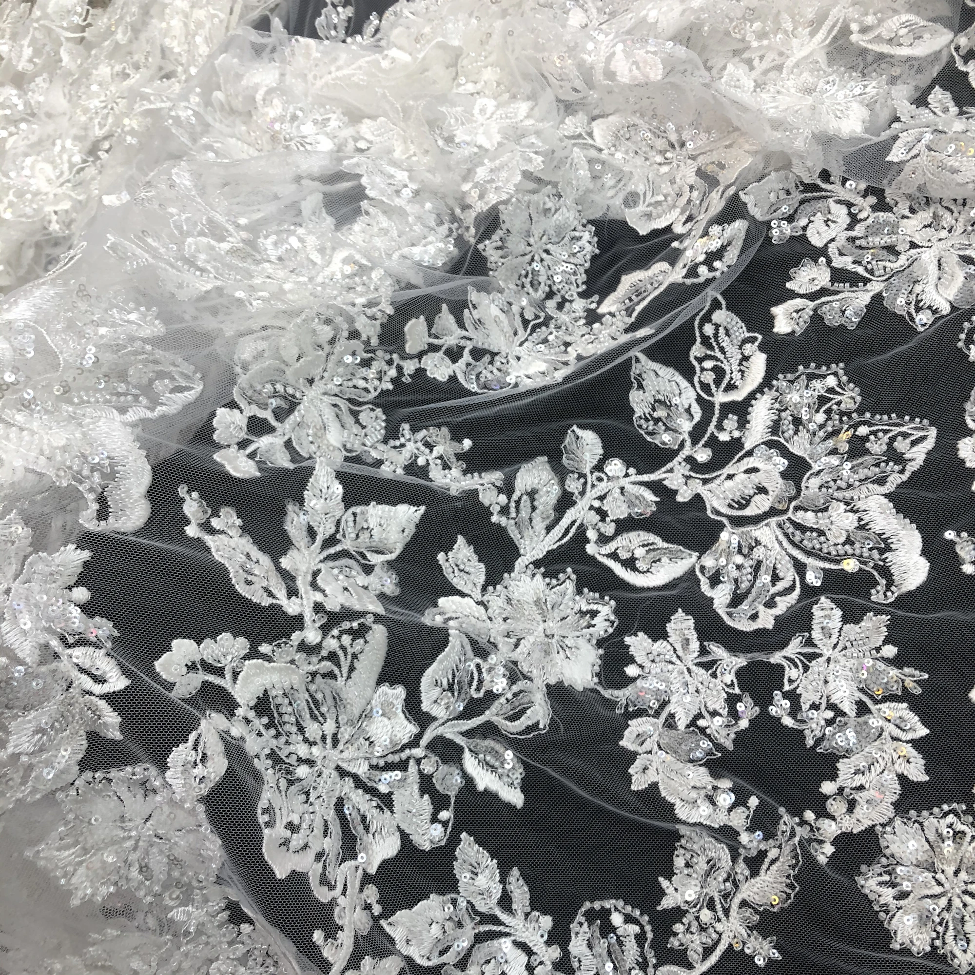 Wedding Dress Lace Fabric, Rayon With Sequins And Beads High-Grade Embroidery, Women\'s Clothing Accessories