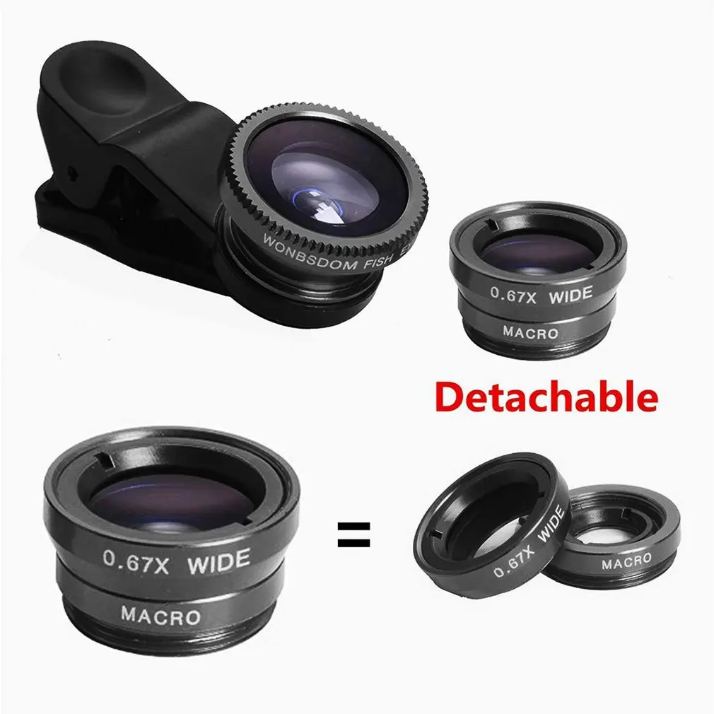 3 In 1 Fish Eye Lens Wide Angle Macro Fisheye Lens Zoom Mobile Phone Camera Lens Kit Camera Lens Set Phone Camera Accessories