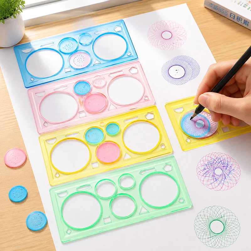 Transparent Spiro Geometric Drawing Templates Set 4/8/10PCS Plastic Ruler Stencils with Gears Circles for Doodles Journaling TMZ