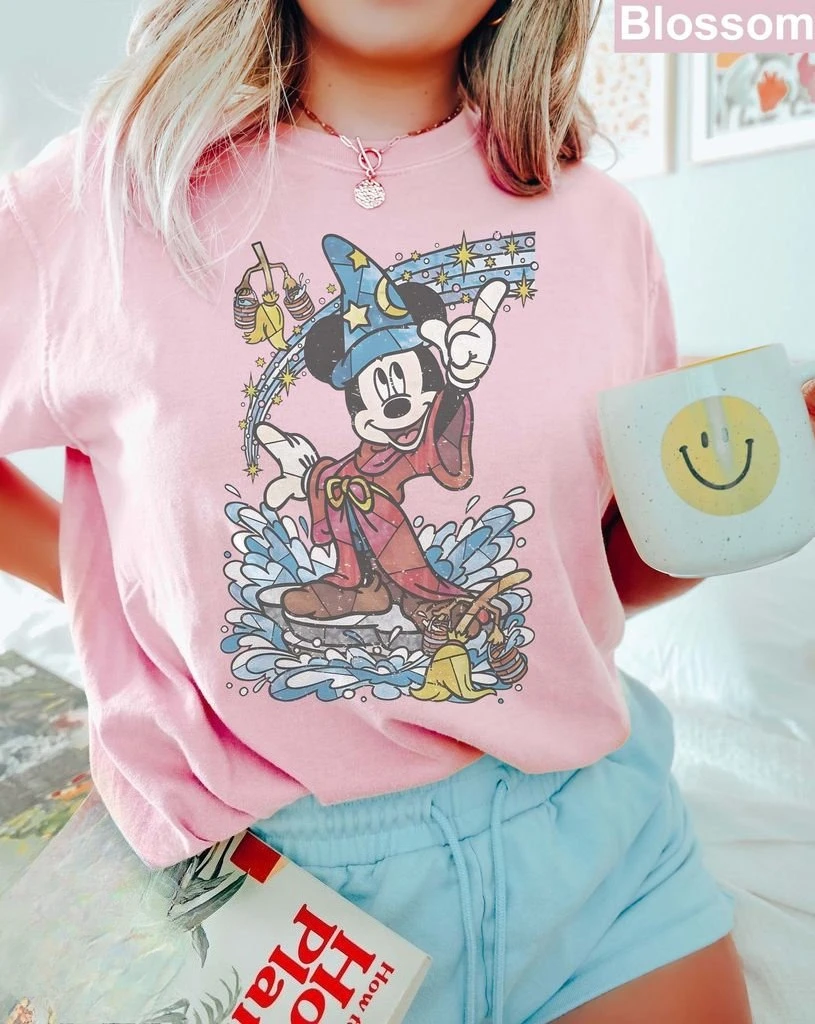 Disney mickey mouse mago mágico camiseta feminina vintage algodão manga curta unisex streetwear oversized solto casual elegante