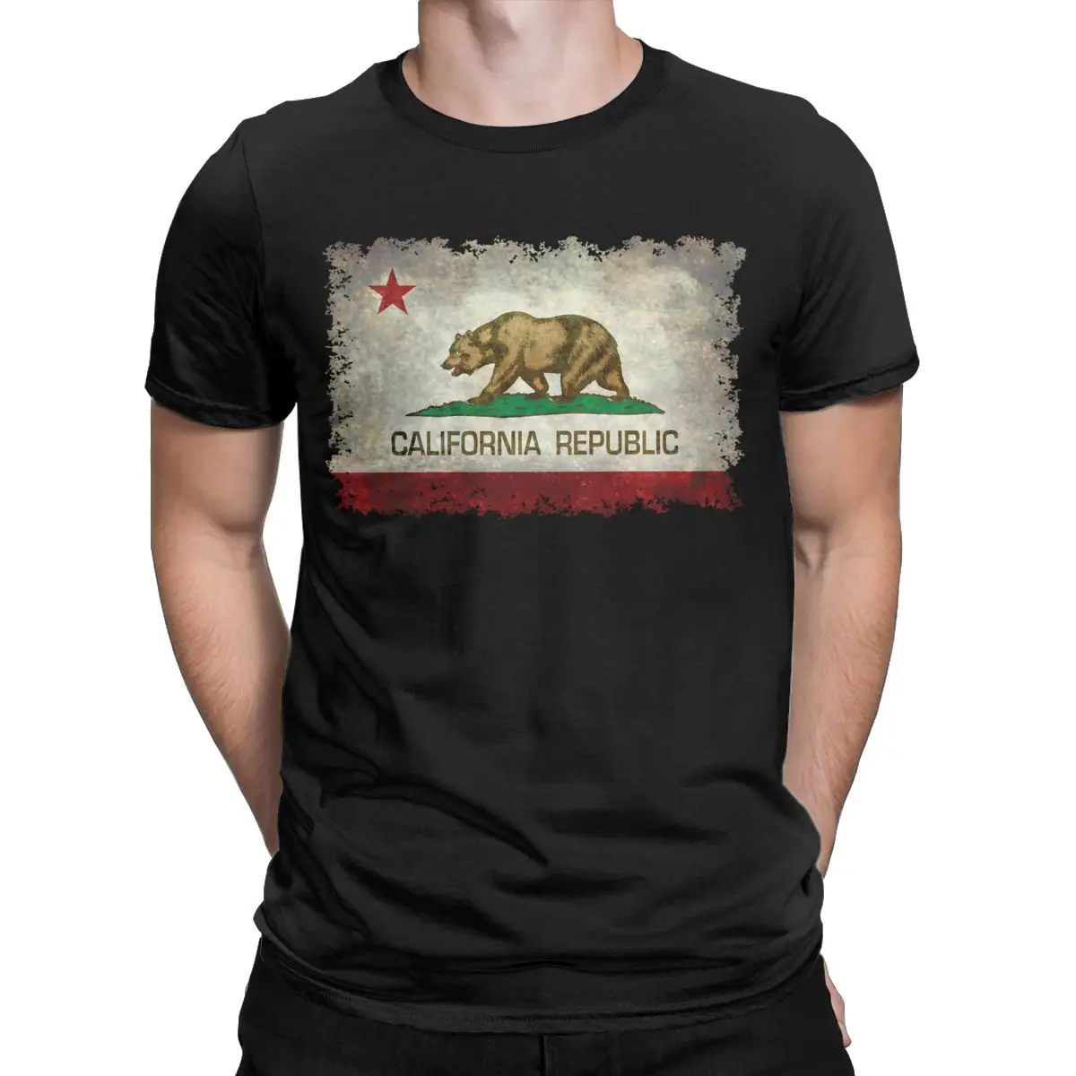 California Republic Bear Flag T-Shirts for Men Creative Cotton Tee Shirt Round Neck Short Sleeve T Shirts 4XL 5XL 6XL Clothing