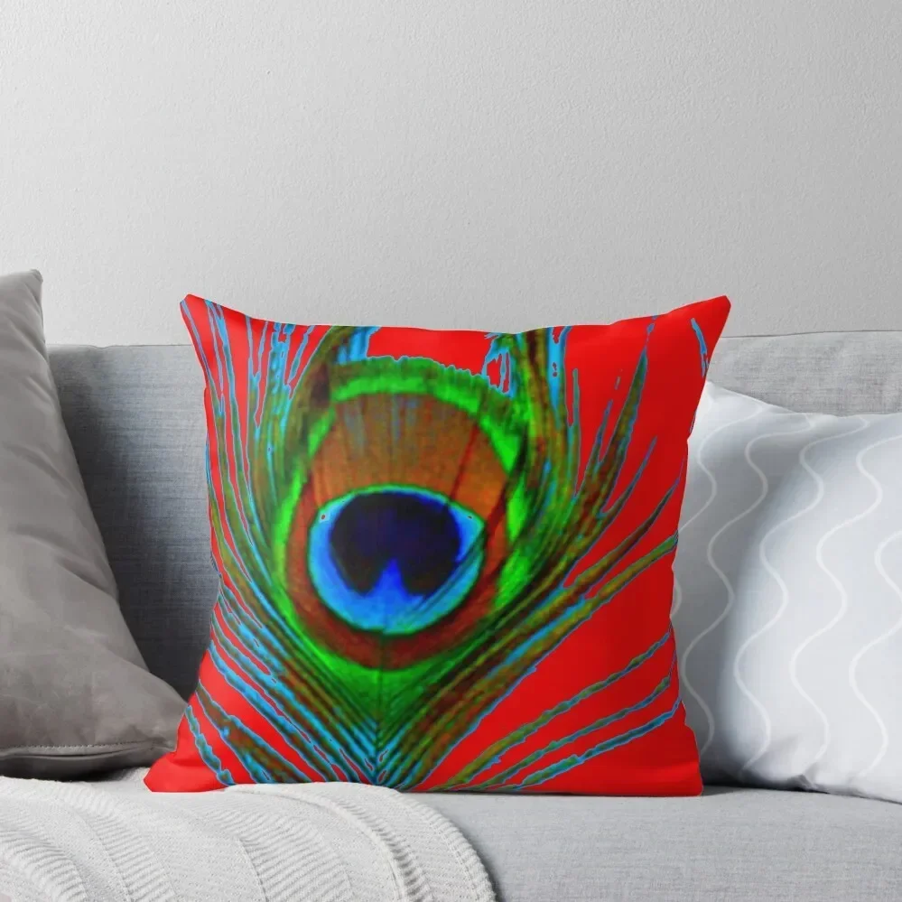 DECORATIVE BLUE & GREEN PEACOCK FEATHER RED ART Throw Pillow Anime Embroidered Cushion Cover Pillow Cases pillow