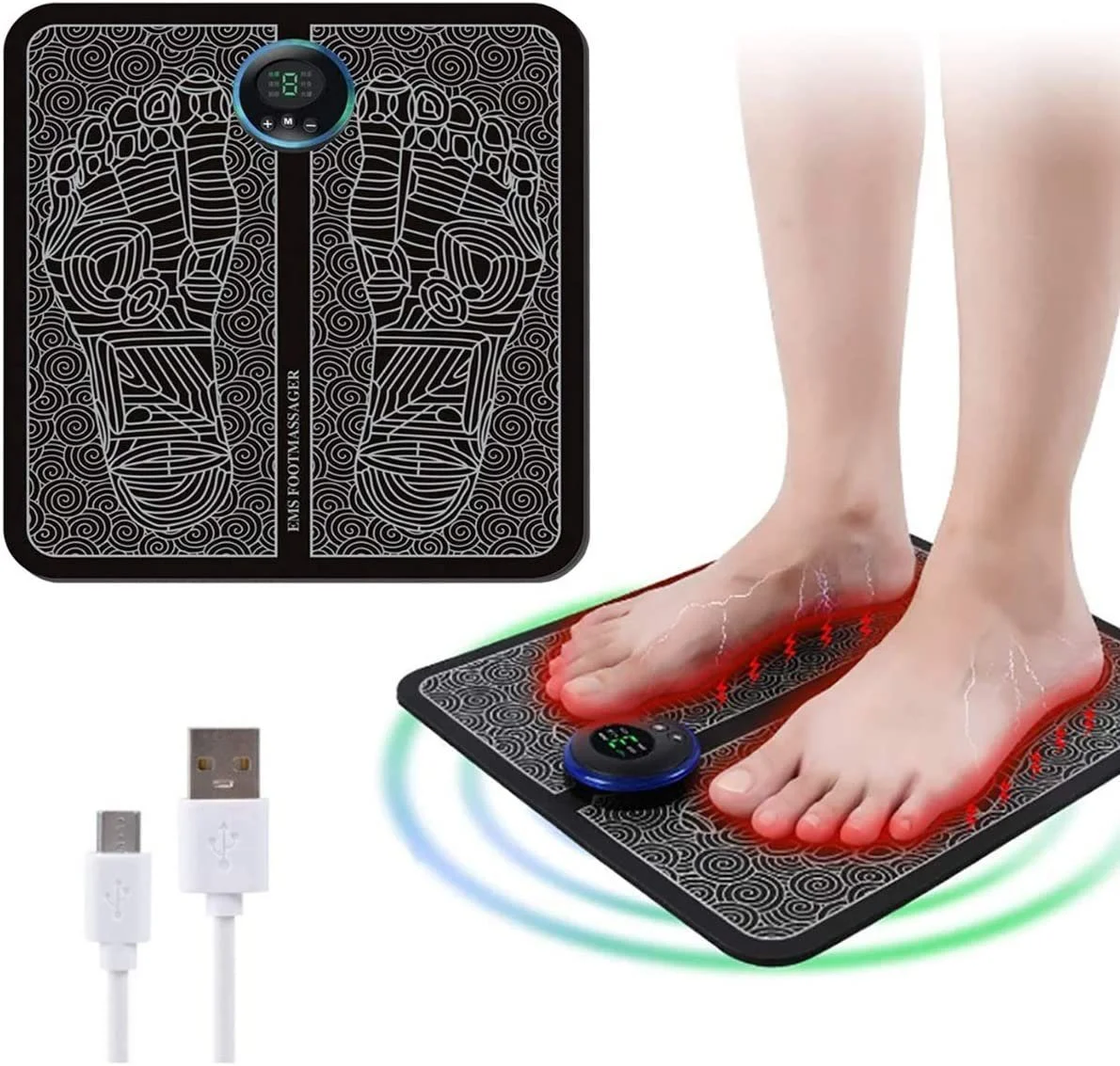 Electric foot massager, USB EMS foot massager, 8 modes, 19 intensity levels, Suitable for men and women to relax stiff muscles