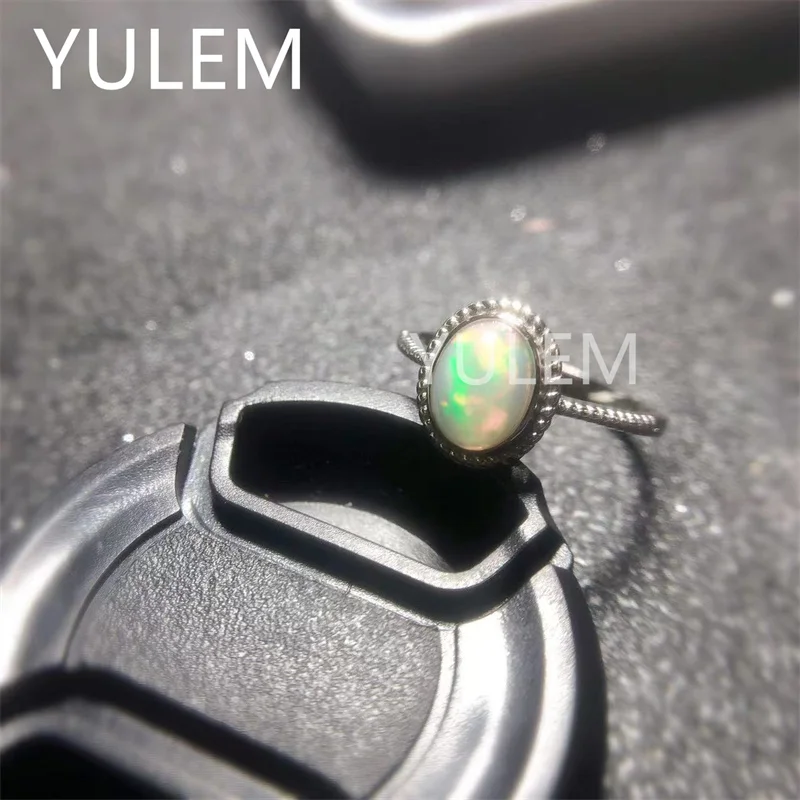 

New Design White Fire Opal Ring Fashion Jewelry Women Silver Color Rings 6mm*8mm