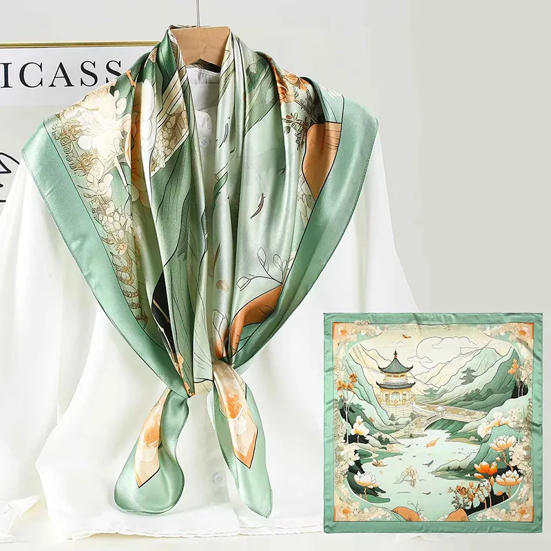 National Style Scarf Women's Elegant Crepe Satin Kerchief Gift for Mother