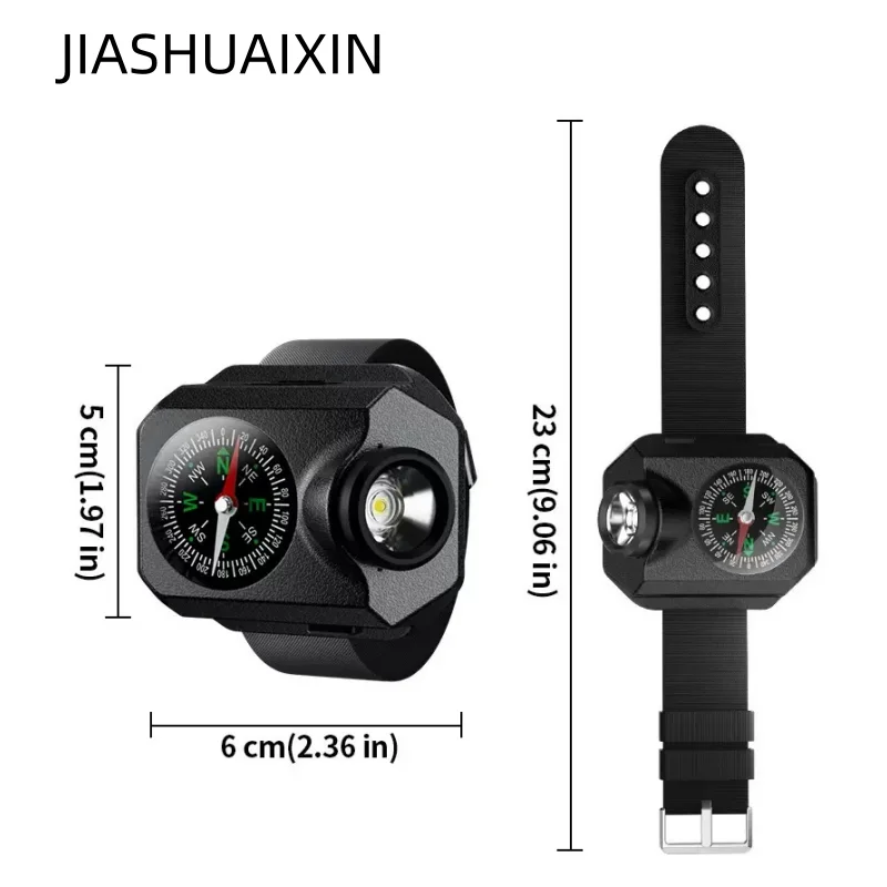 JIASHAUIXIN New Outdoor Multi-functional Sports Wrist Lamp LED Strong Light Wild Emergency Compass Rechargeable Handband Lamp
