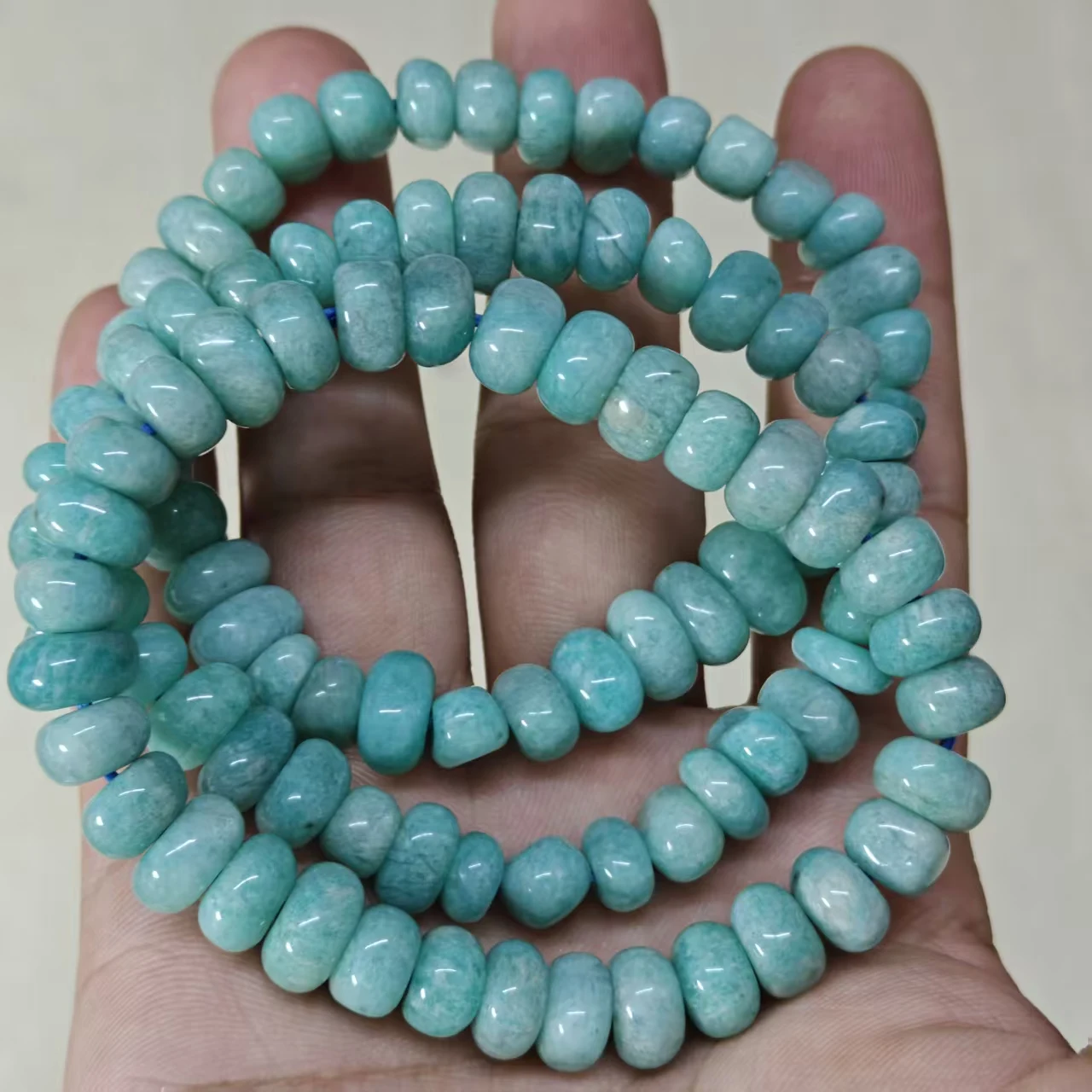 Xingyu Natürliche Amazonit Unregelmäßige Facettierte Rondelle Glatte Runde Lose Perlen für Schmuck Armband Handgefertigter Schmuck – Detail 6