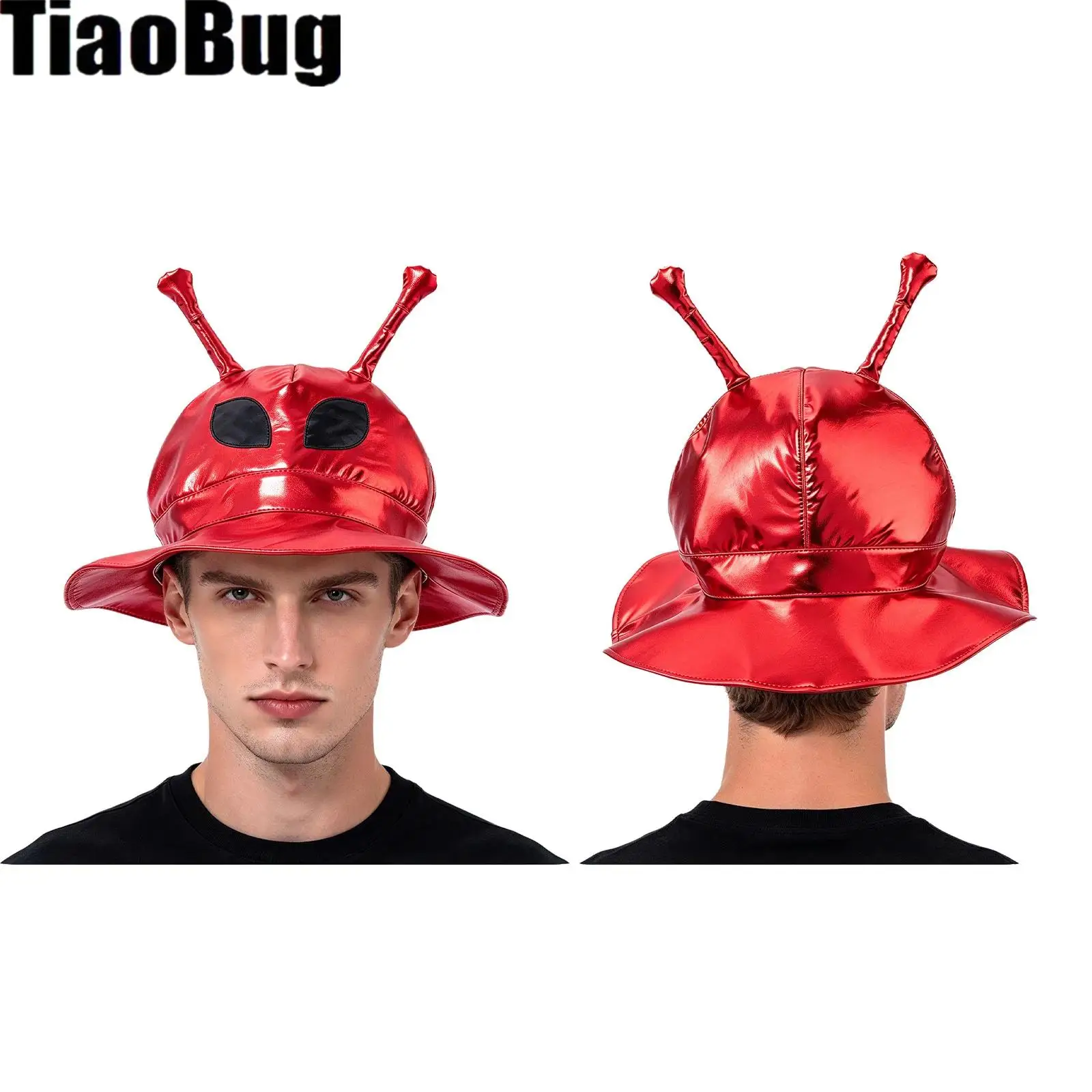 Unisex Adults Alien Metallic Hat Wide Brim Shiny Cap Role-play Costume Accessory for Halloween Theme Party
