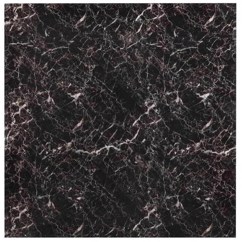 طقم حجرة طعام مكون من 5 قطع باللون الأسود مع طاولة علوية من الرخام الصناعي و4 كراسي جانبية - منجد من الجلد الصناعي، إطار معدني، كاجوال