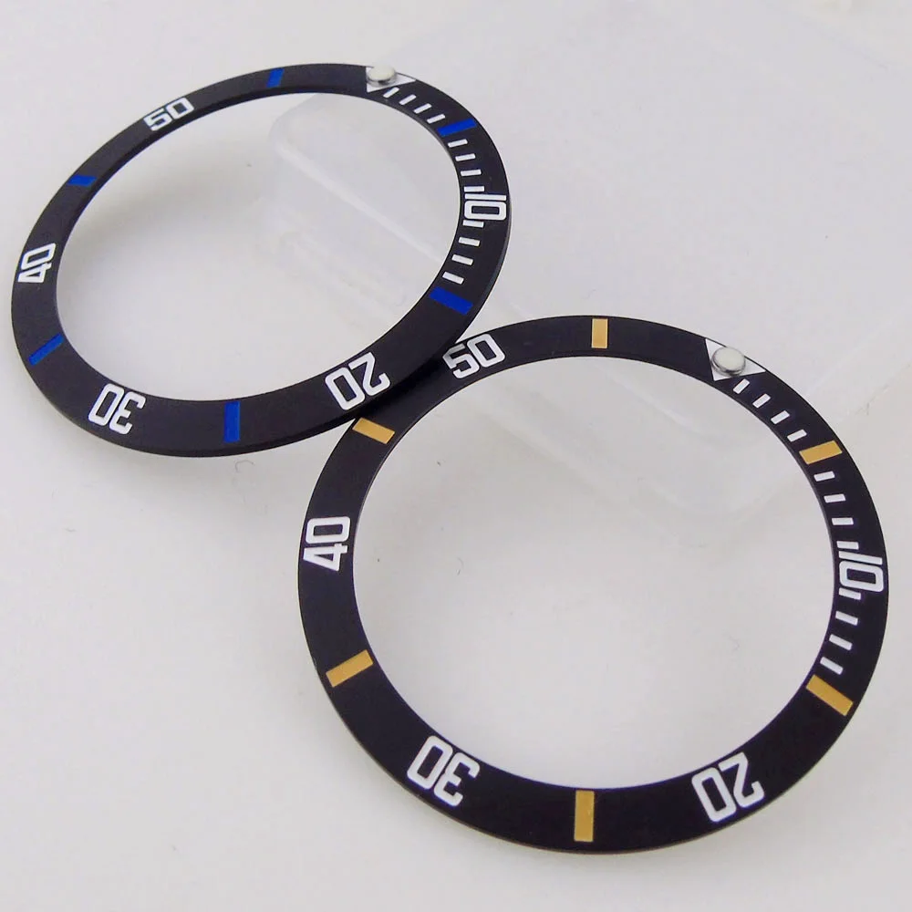 New 38mm*30.6mm Black Ceramic Bezel Insert for SUB Diver Watch Luminous Pin Blue/Yellow Marker  Replacement Part