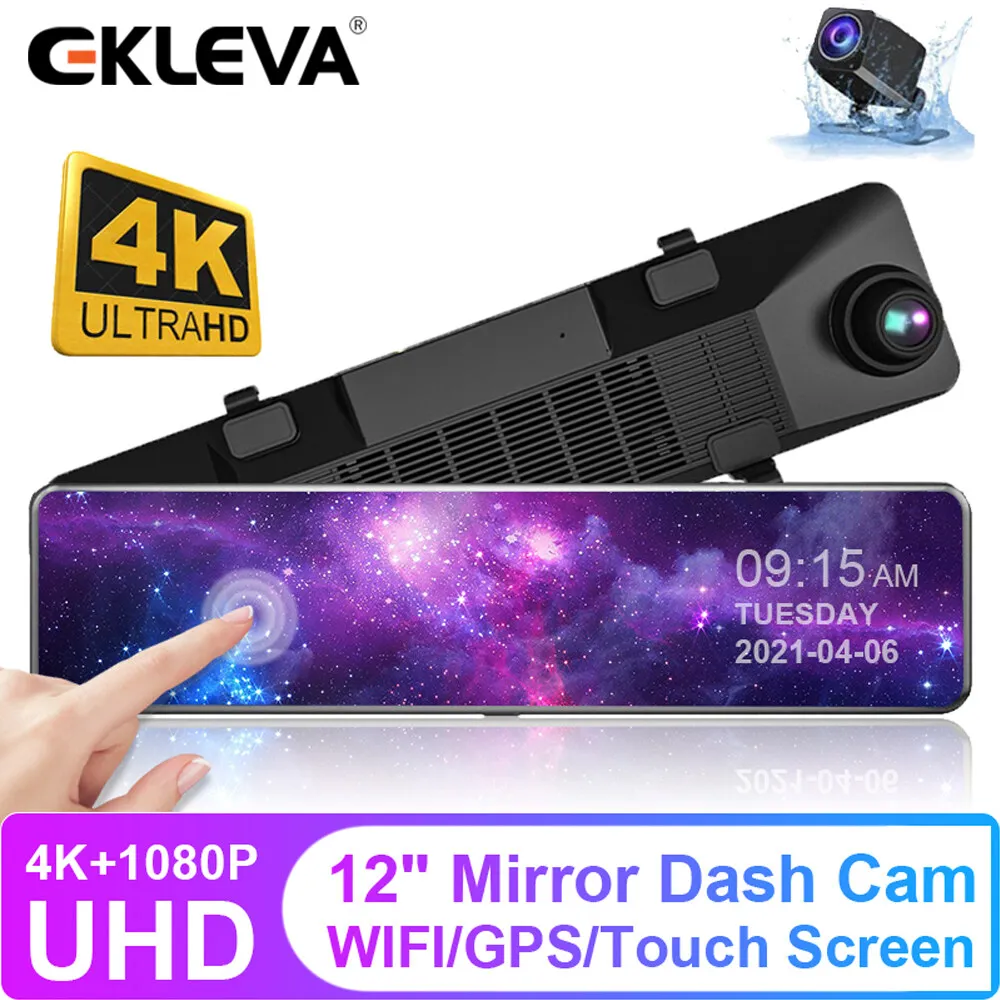 

EKLEVA UHD4k Screen Dash Cam Dual Lens Rear2k 11.26" View Mirror Car Dvr Camera Gps Wifi Video Loop Recording Super Night Vision