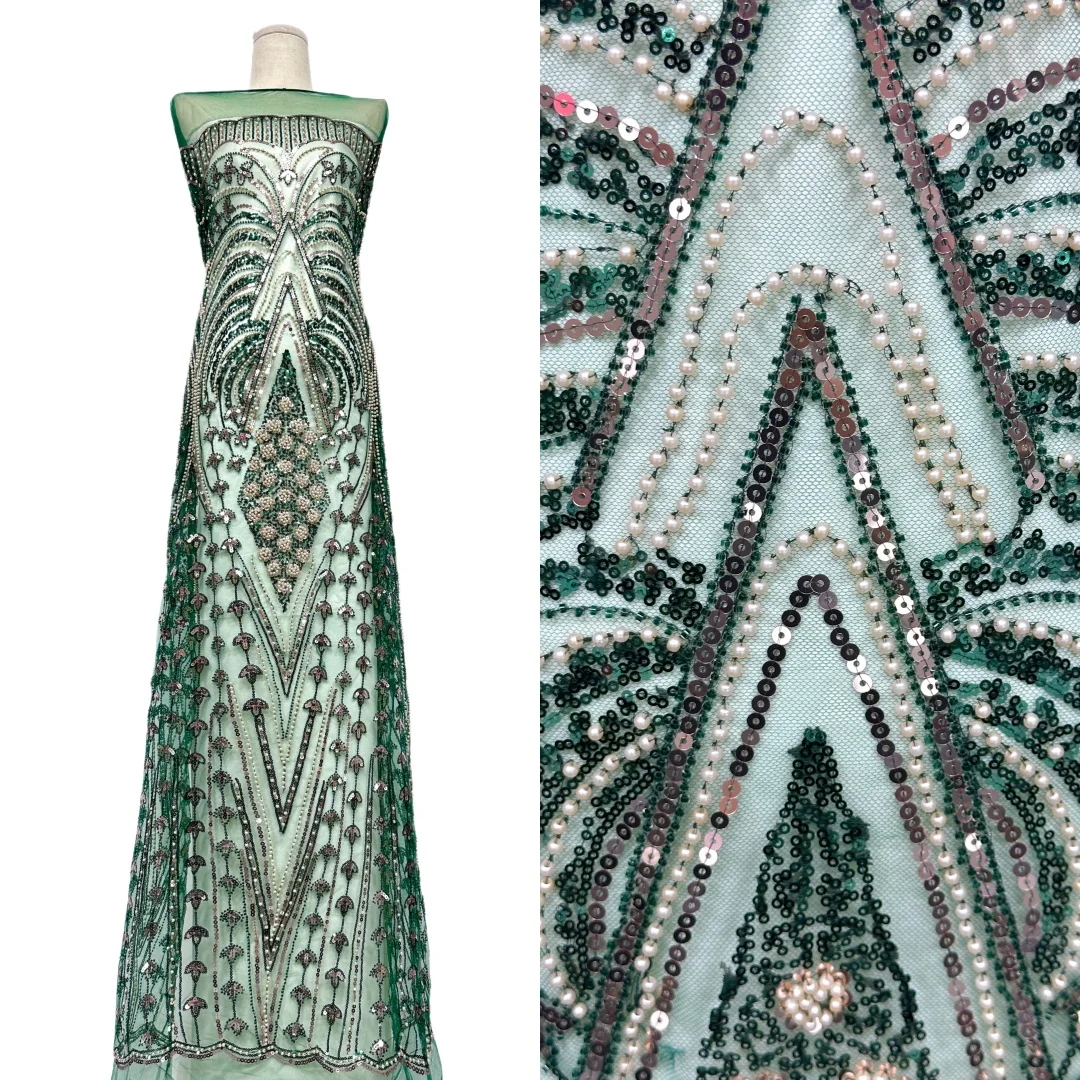 2026-african-handmade-beaded-sequins-embroidery-lace-fabric-high-quality-french-nigerian-bridal-mesh-for-wedding-diy-sewing-5y