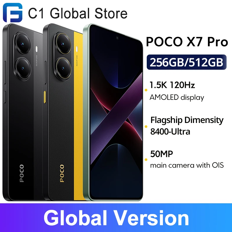 POCO X7 Pro Global Version Dimensity 8400 Ultra Smartphone 1.5K AMOLED display NFC 6000mAh 90W Charge 50MP camera with OIS 120Hz