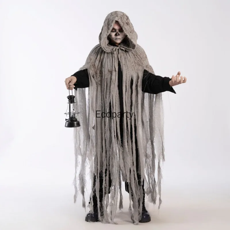 Adult Halloween Ghost Dementors Cosplay Costume Horror Dilapidated Tassels Zombie Hooded Cape Day Of The Dead Party Outfits view 5