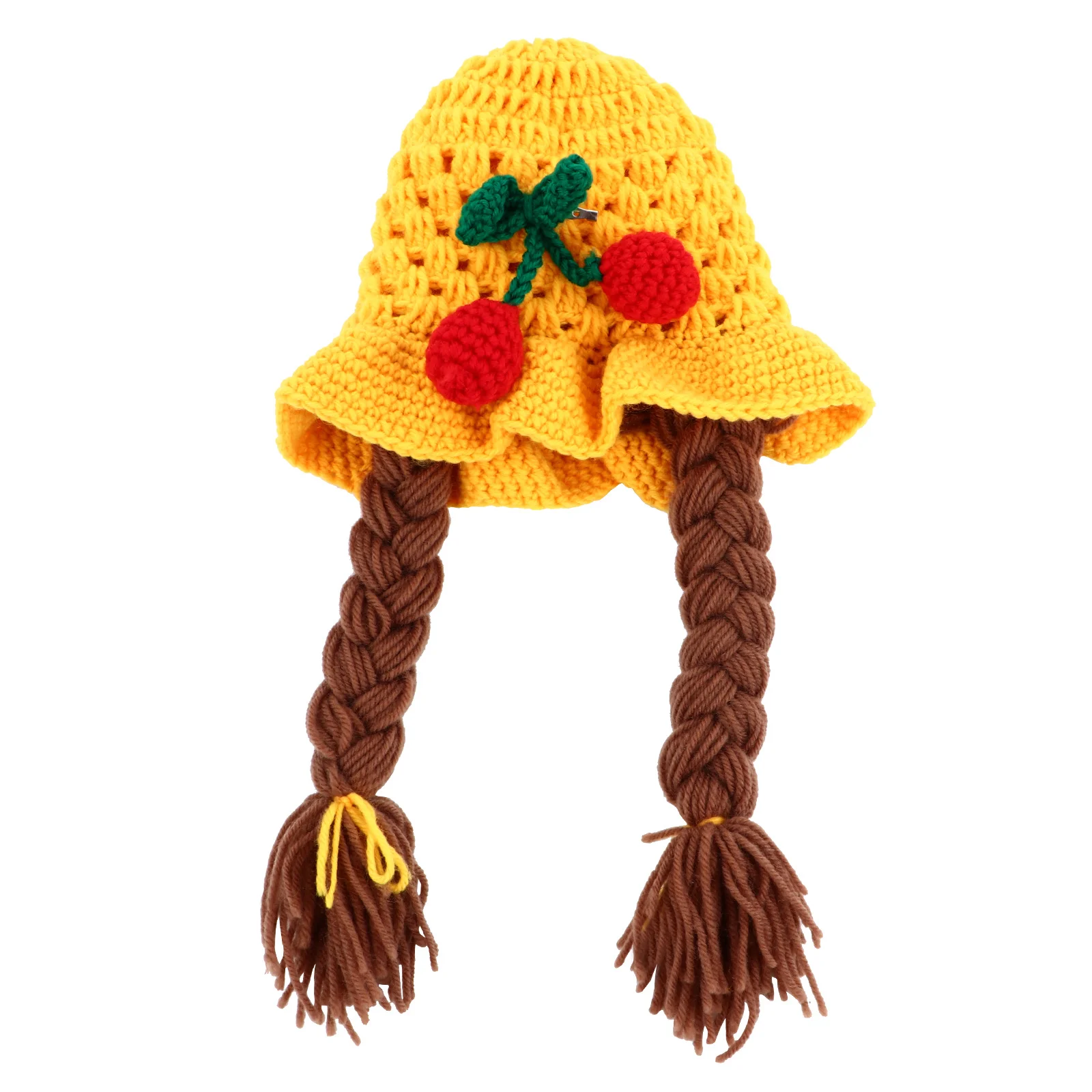 

1pc Woolen Hat For Knitted Cap Warm Winter Hat Stylish Cherry Pattern Stretchy Braided Design Thick Yarn Comfortable