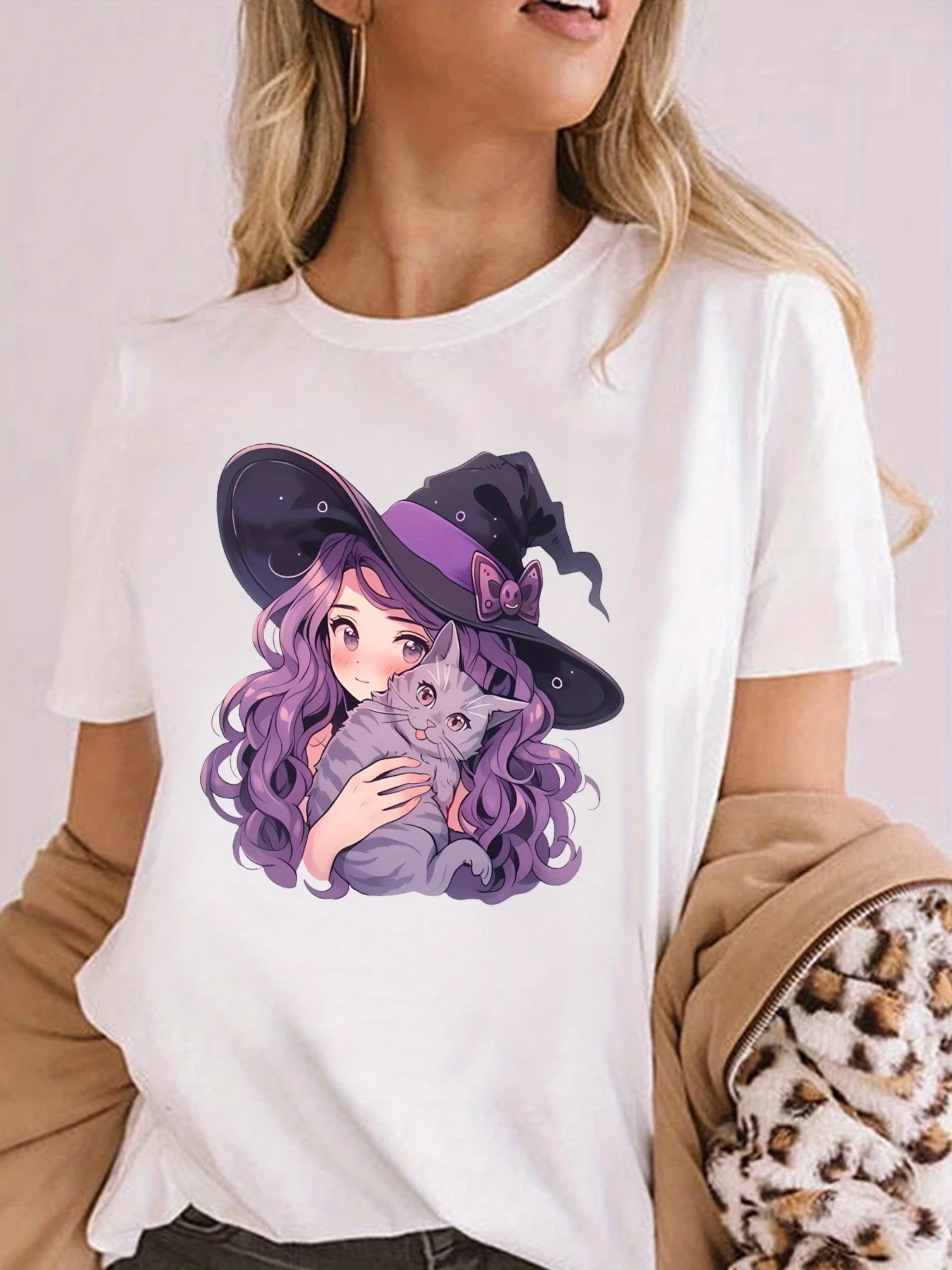 

Anime Print T-shirt, Casual Crew Neck Short Sleeve Top For Spring & Summer, Women's Clothing