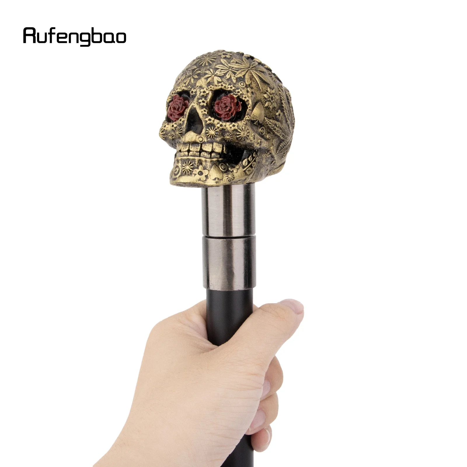 Yellow Resin Flower Skull Head Walking Cane Stick Cosplay, Steampunk Everyday Use with Deluxe Box 94cm Performance Stage Cane