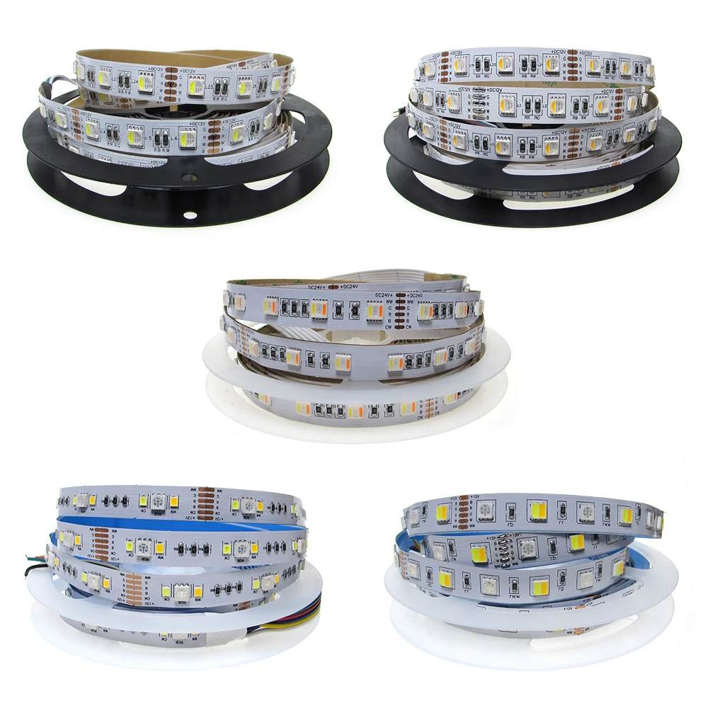 Chip de luces de tira LED RGB DC 12V 24V 60LED/m 5m 5050 RGBW RGBWW 4 en 1 RGBCCT IP20 IP65 IP67 cinta impermeable iluminación de cinta