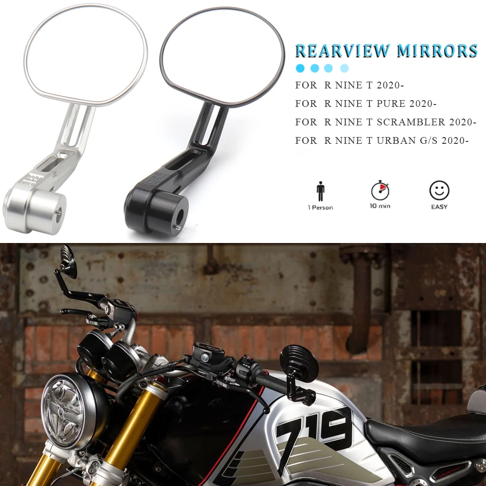 New Motorcycle Round Handlebar Bar End Rear View Mirrors For BMW R9T RNINET Pure R NINE T Scrambler RnineT Urban G/S 2020-2023