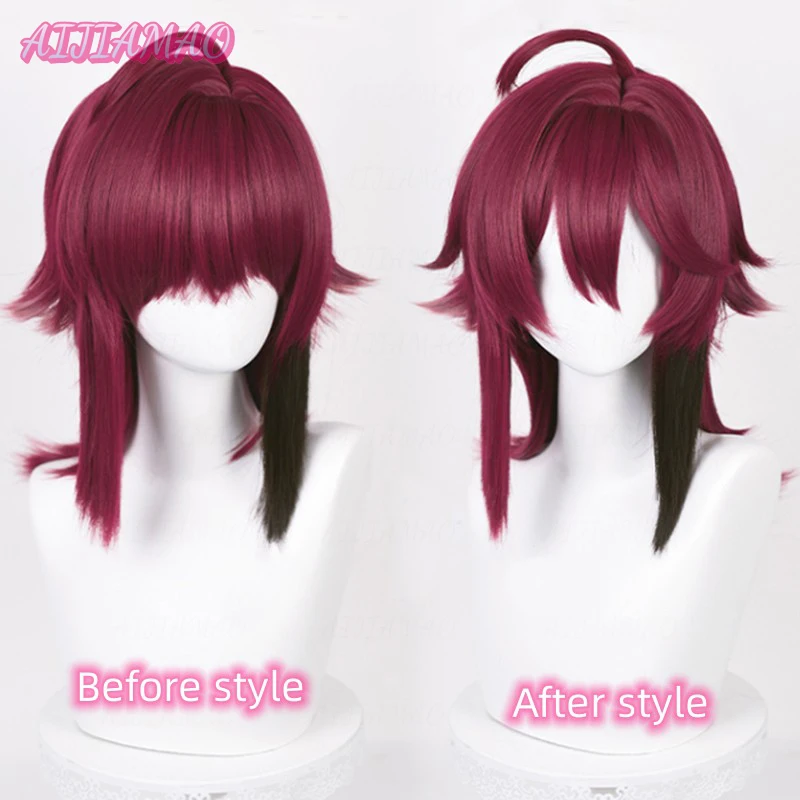 Impact Shikanoin Heizou Cosplay Wig 55cm Dark Red Wig Cosplay Anime Cosplay Wigs Heat Resistant Synthetic Wigs Halloween