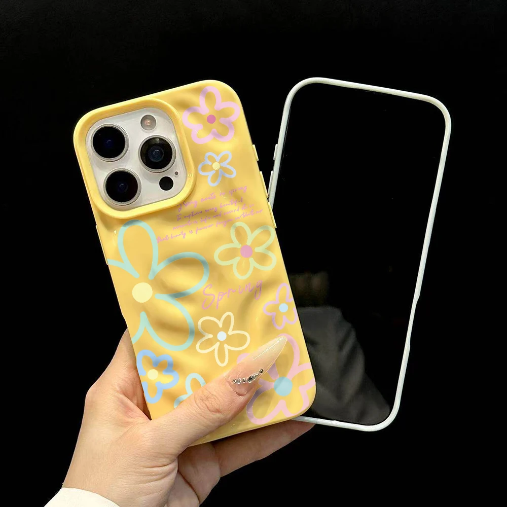 Minimalistische Frühlingsblumen-Handyhülle für iPhone 17 16 15 14 13 12 11 Pro Max 14 15 Plus 17 Air Falten-Wellen-Design Weiche Silikonhülle – Detail 6