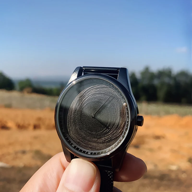 2023 Enmex Individualization special design wristwatch 3D black hole creative design letaher fashion quartz clock men watch