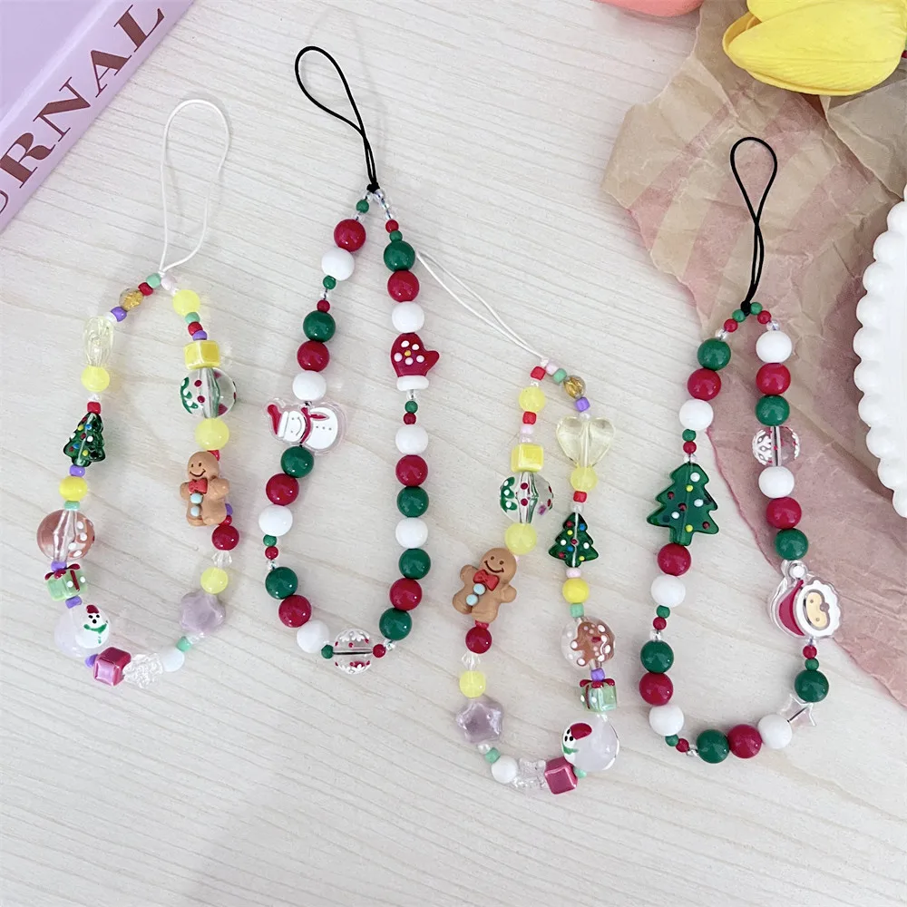 1PC Christmas Mobile Phone Chain Color Chain CCD Hanging Decoration Hanging Rope Cute Bead DIY Camera Dopamine Explosion