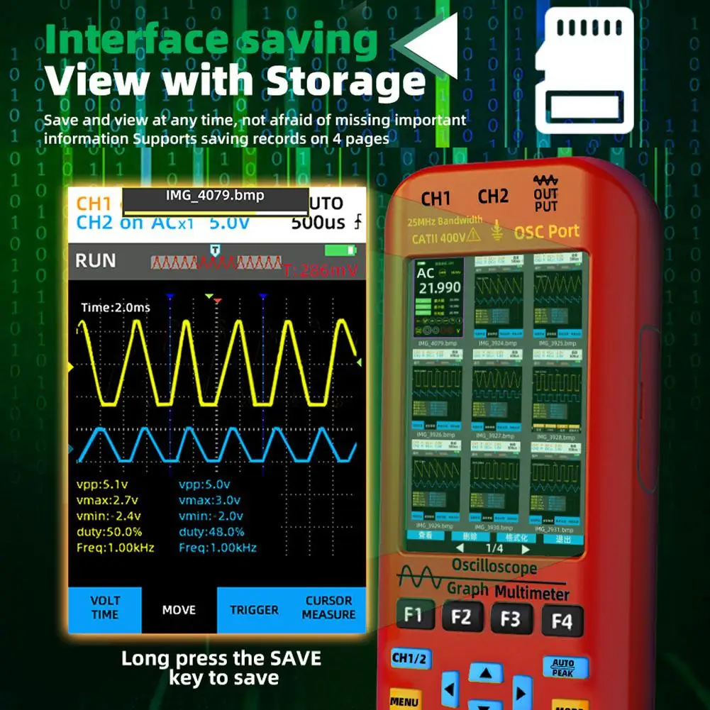 50MHz NEW Handheld Oscilloscope Digital Multimeter Function Signal Generator 3-IN-1 Dual Channel 280MS/s Graphic Meter