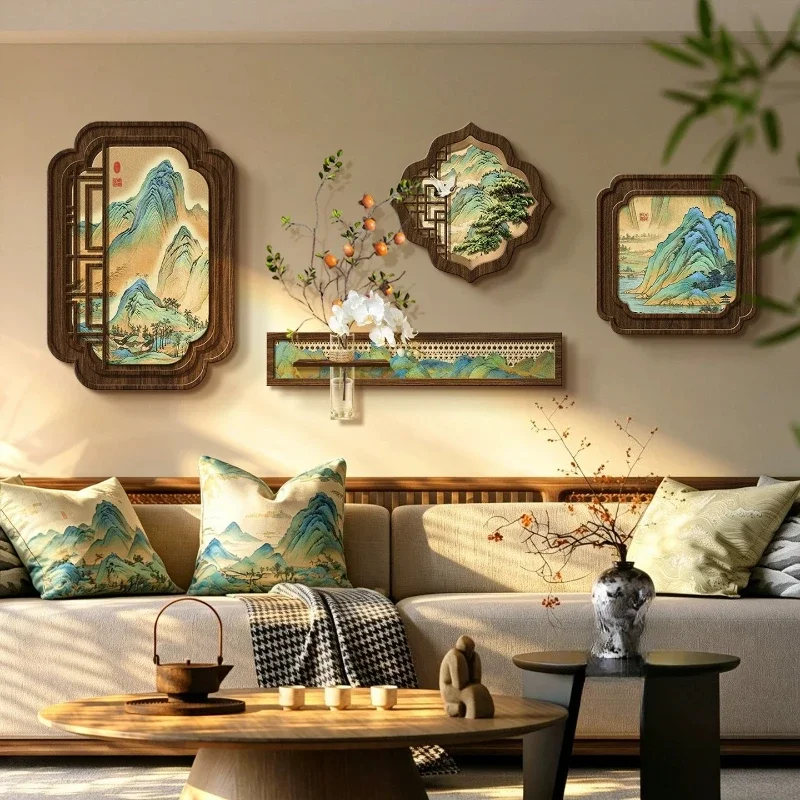 The living room is decorated with new Chinese-style sofa background wall  paintingsprice difference