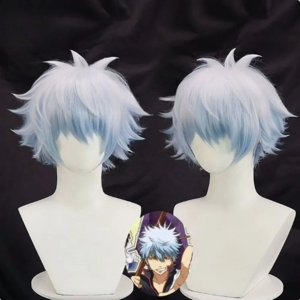 “Gintama”: Sakata Gintoki Comic Convention Cosplay Wig—Textured Top Custom Gradient-Colored Synthetic High-Temperature Fiber Wig