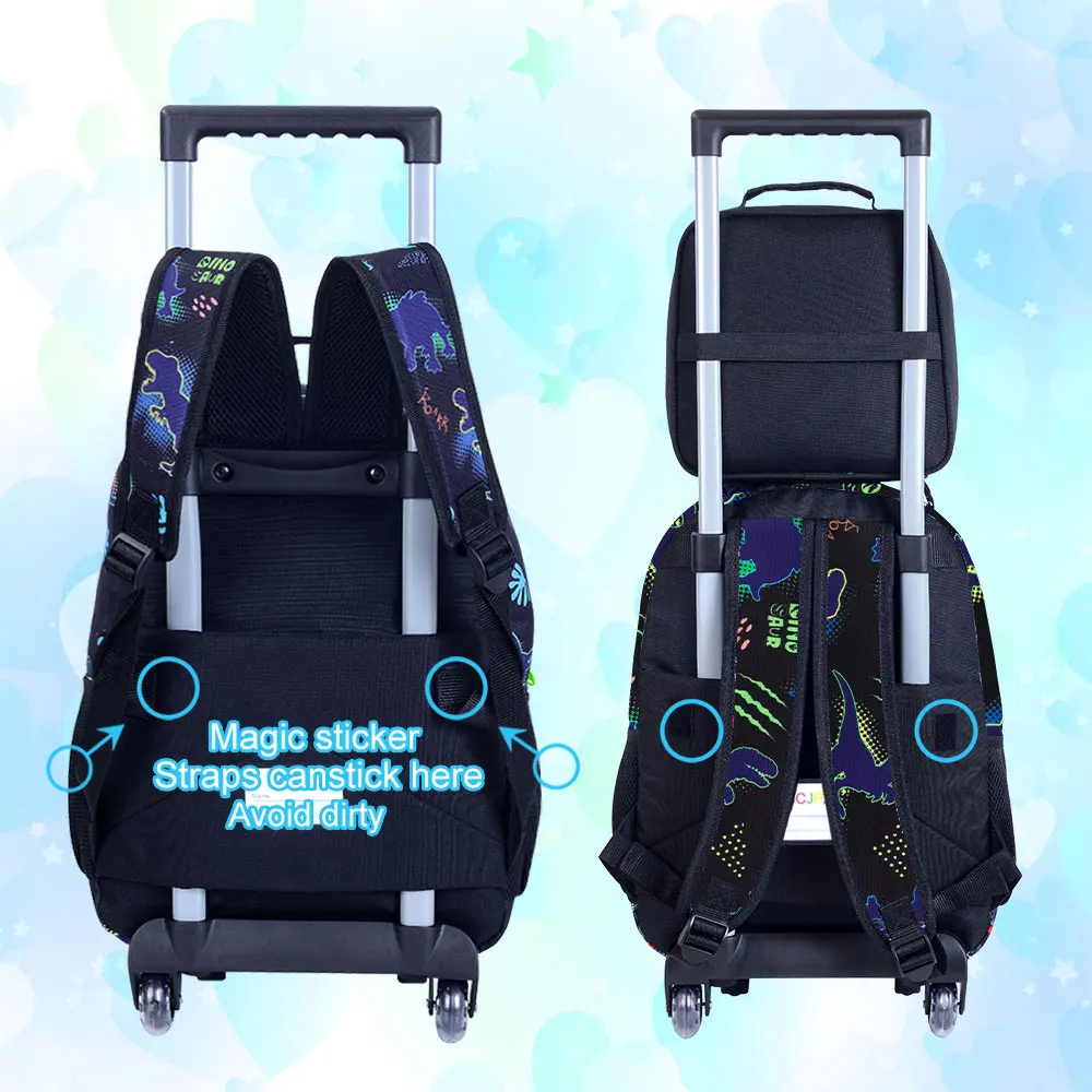 Zaino con ruote da 3 pezzi per ragazzi, bookbag con ruote per bambini, borsa da scuola con ruote con borsa per il pranzo