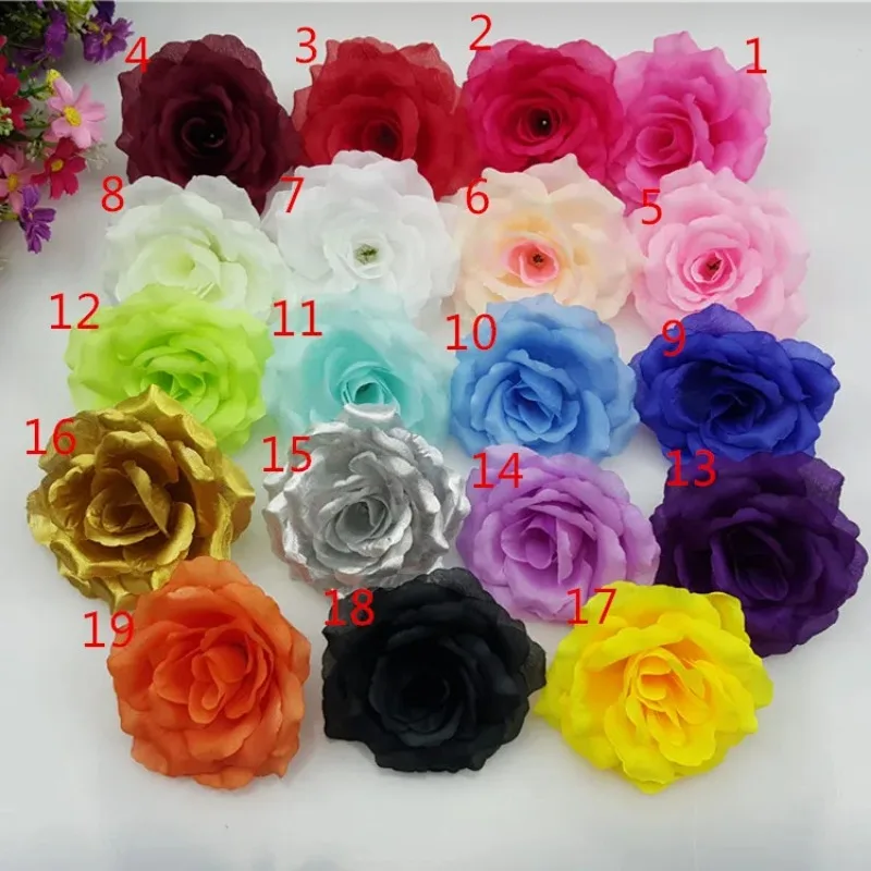 10PCS/Lot 10CM Silver&golden Artificial Rose Silk Flower Heads Decorative Flowers for Wedding Party Banquet Decoration Can Mix