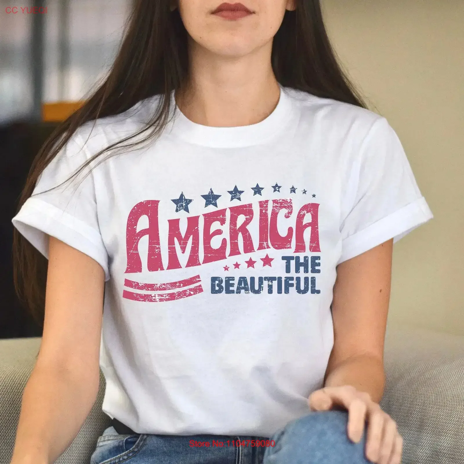 America The Beautiful T Shirt Retro 4th Of July Fourth vintage Washed Top For Everyday Wear Soft designer clothes homme