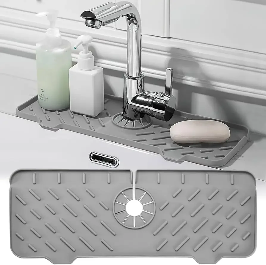 Foldable Silicone Kitchen Faucet Mat - Multi-Functional Sponge Drain Rack & Splash Catcher for Sink & Countertop Protection