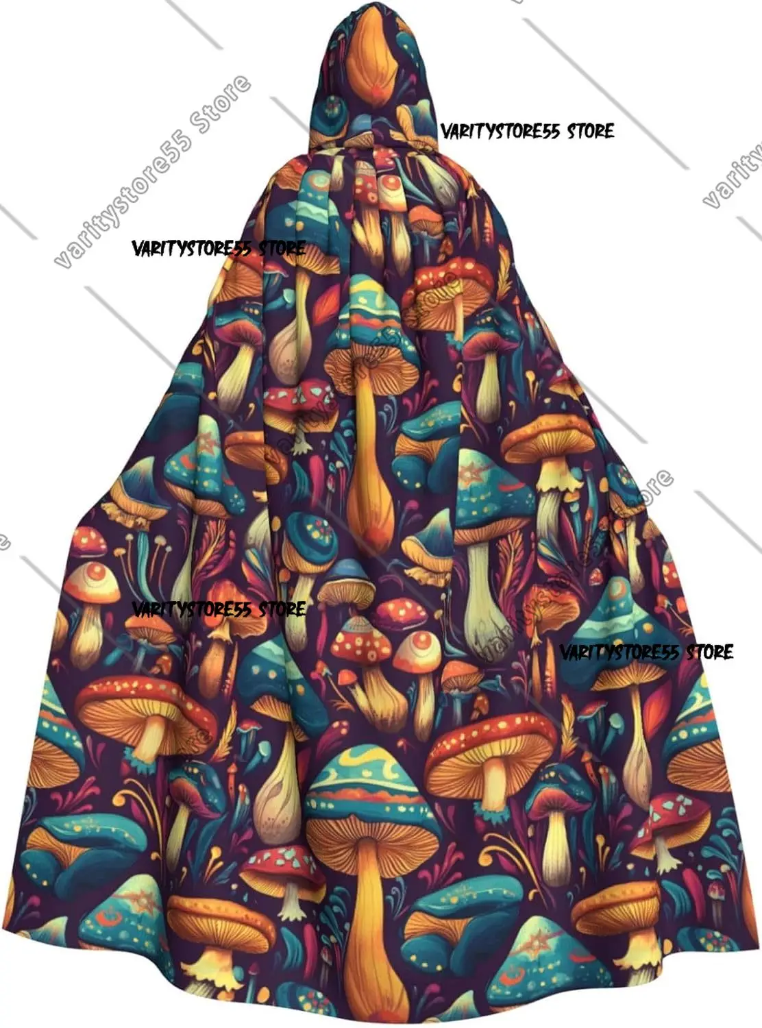 

Wizard Cloak with Hood Men Women - Classic Blue Mushrooms Print Witch Hooded Vampire Cape, Halloween Costumes