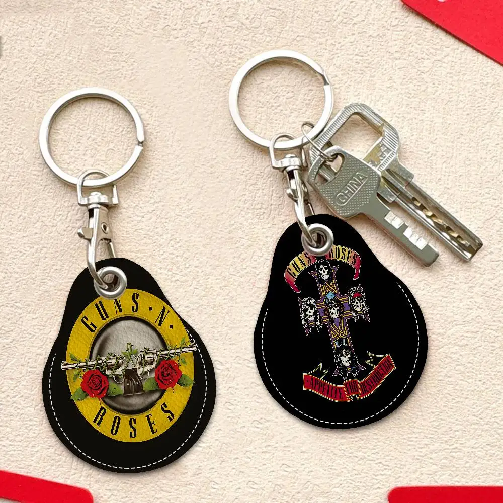 Rock Band G-Guns N R-Roses Leather Access Card Holder, Water Drop Keychain, Bus Card Elevator Induction Protective Cover